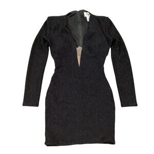 Sherri Hill Plunging mesh Neckline Bodycon Mini Evening Dress Shimmer Black 2